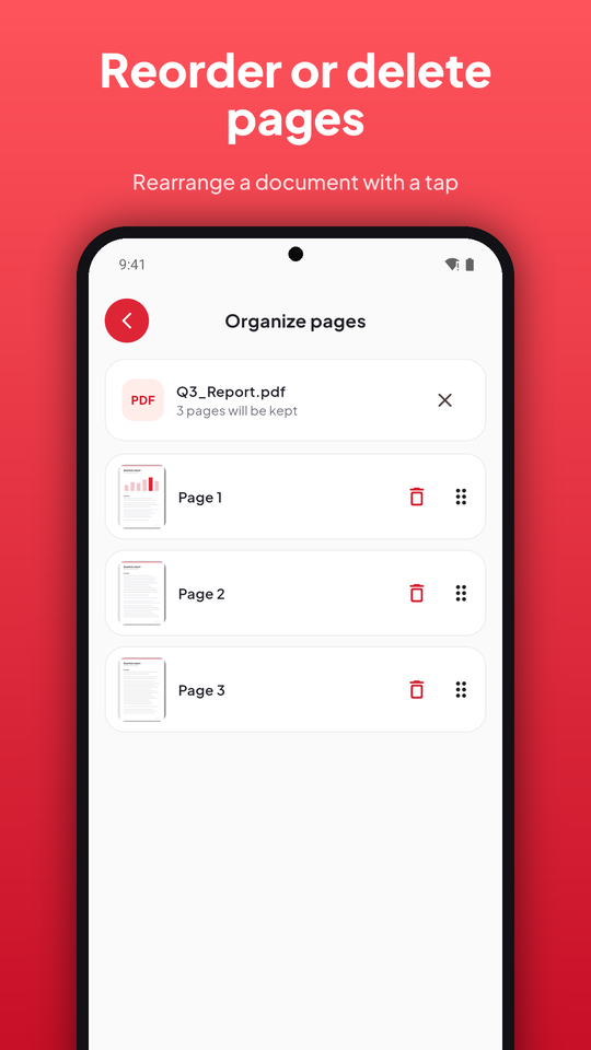 PDF Toolbox organize pages screen