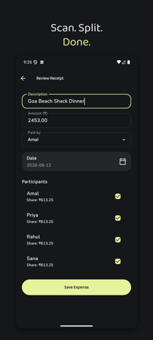 Splitroo receipt scan review screen